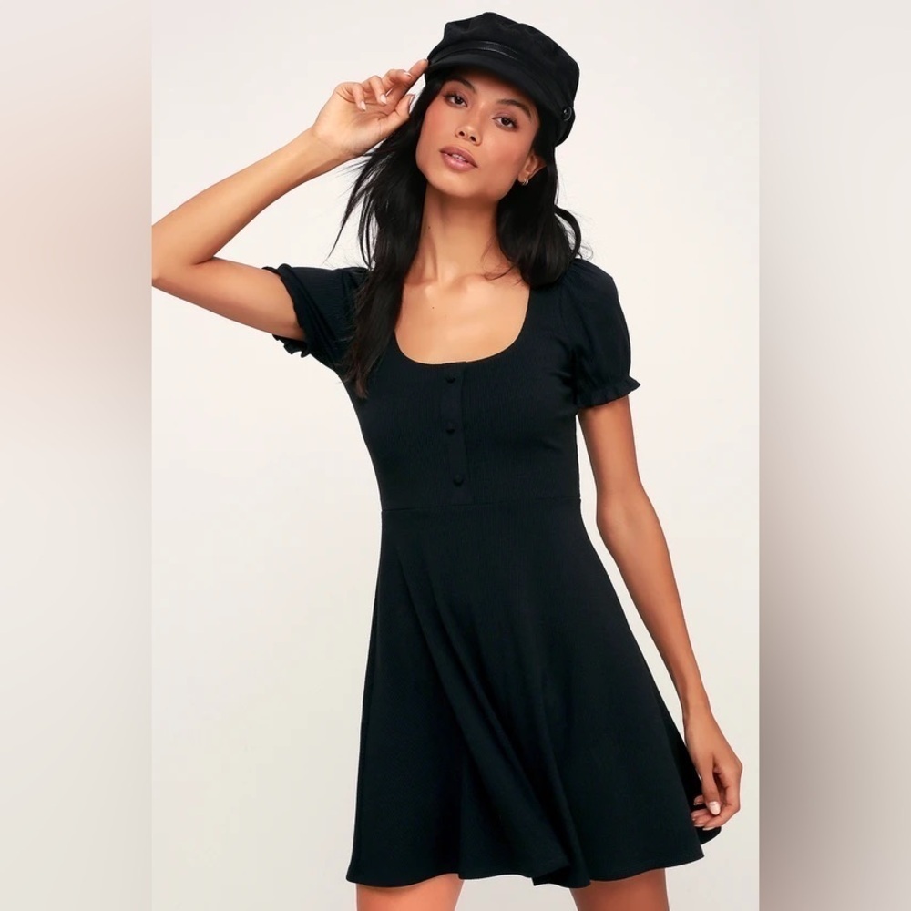 Reformation Black Ribbed Mini Dress
